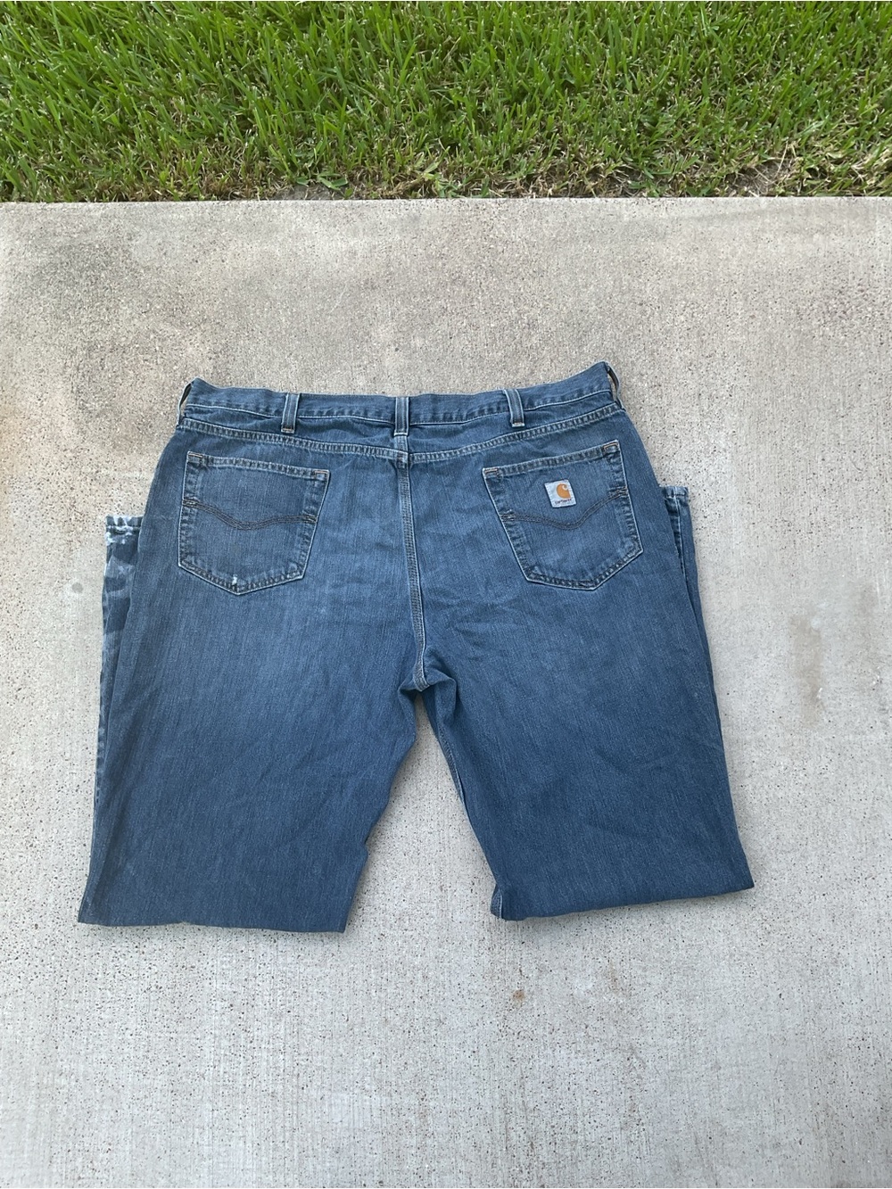 Carhartt Relaxed Fit Jeans 42x32 Distressed Dark Wash Workwear Carpenter Style